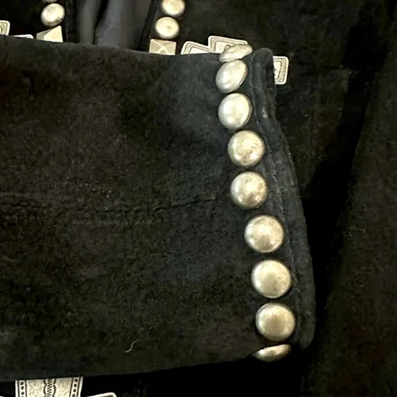 Double D Ranch suede studded jacket silver cross faux with turquoise Rtl $795 S - Picture 4 of 10